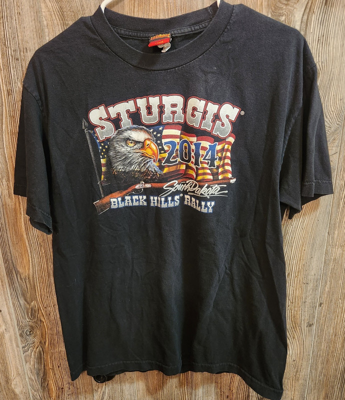 Sturgis 2014 Motorcycle Rally T-shirt American Flag Eagle Biker Hot Leather Sz L