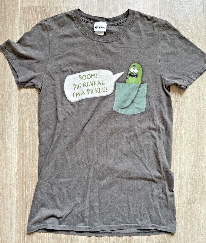 Rick And Morty Small Adult Swim Exclusive t shirt Pickle Rick Pocket Grey Tee