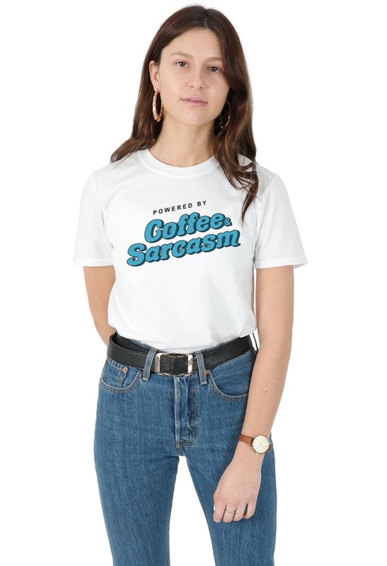 Powered By Coffee And Sarcasm T-shirt Graphic Tee Funny Slogan Statement Meme