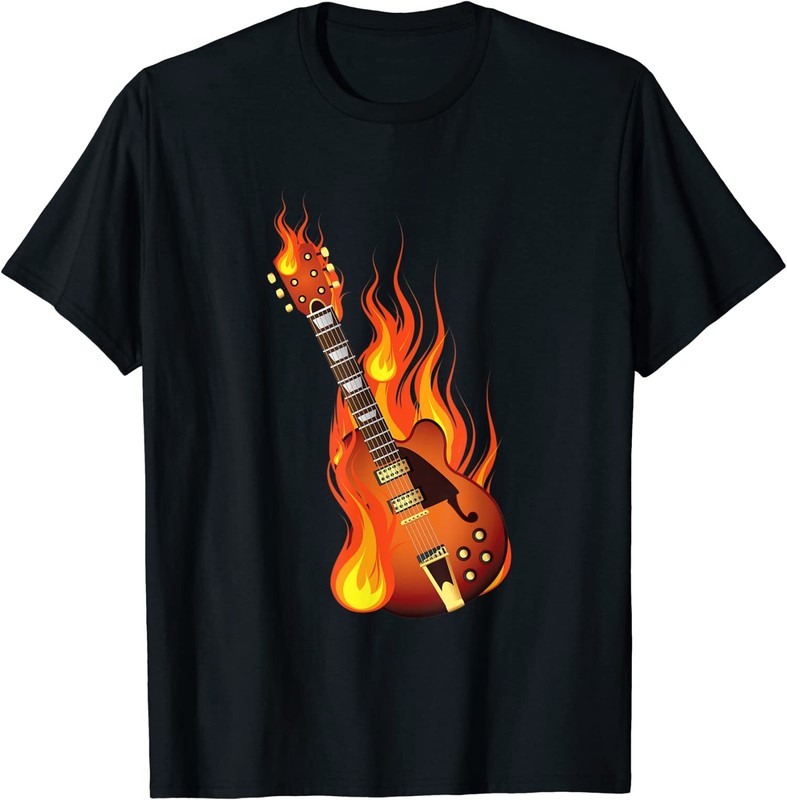 New Limited Cool Burning On Fire Rock Guitar Heavy Metal Music Gift T-Shirt