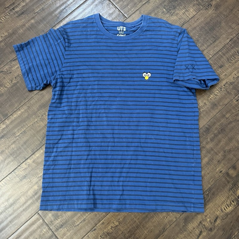 KAWS x Uniqlo x Sesame Street Horizontal Striped T-Shirt Mens Large Blue UT BFF