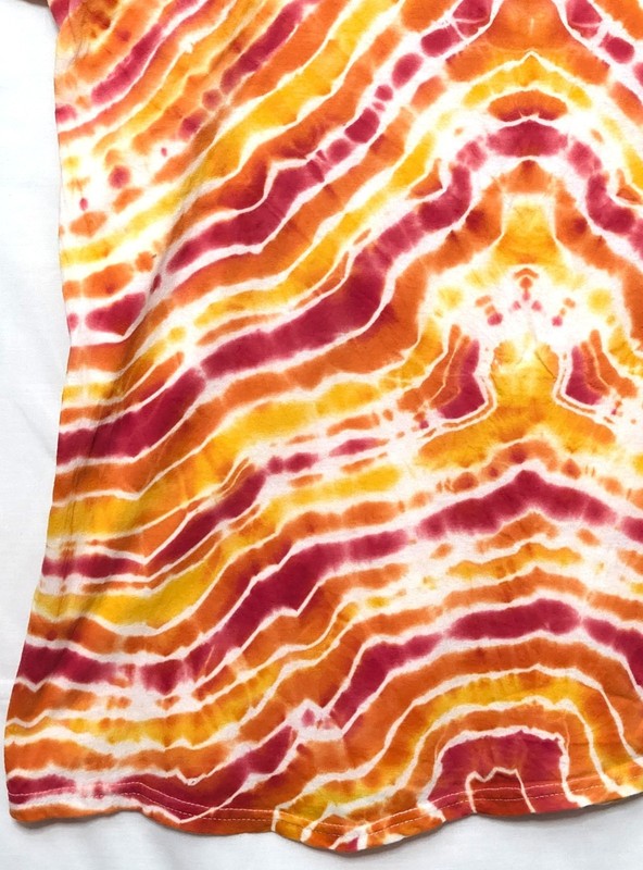 Handmade Tie Dye Mirrored Lines Red Orange XL Shirt 22"W X 30" L gallery