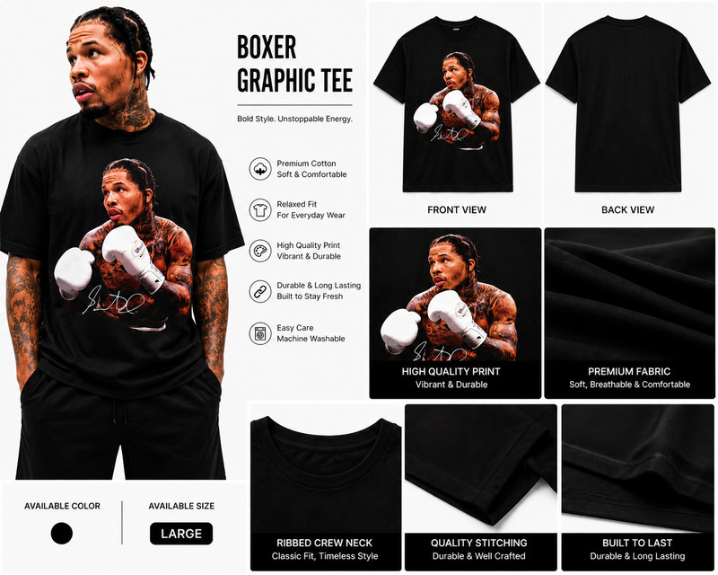 Boxer Graphic Tee Black Large – Premium Print Streetwear Shirt gallery