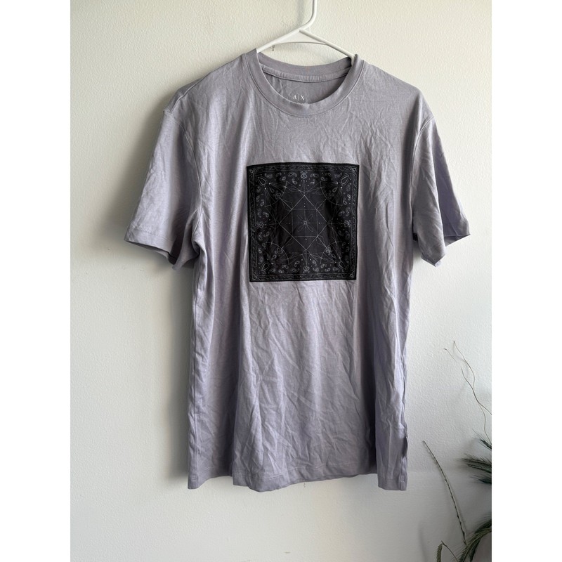Armani Exchange Mens Lavender Purple Bandana Graphic T-Shirt Small Regular S