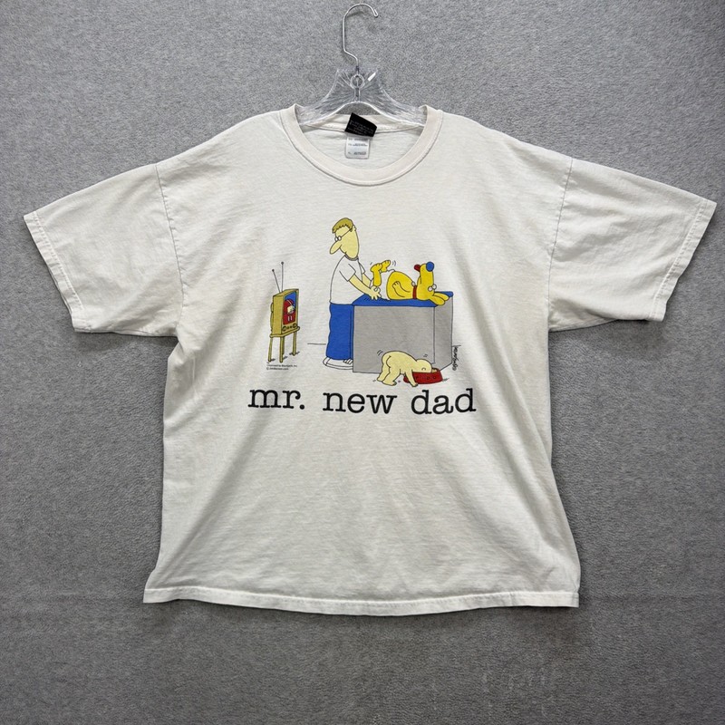 Vintage Jim Benton T Shirt Mens XL White Mr New Dad Funny Football Baby Dog TV