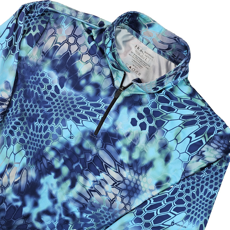 Huk Fishing 1/4 Zip Shirt Mens L Blue Kryptek Pontus Long Sleeve Lightweight