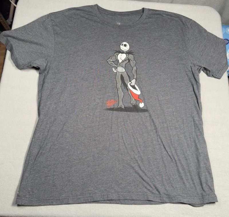 Super Fresh Jack Skellington Christmas Tee Gray Unisex 2XL Printed Fresh