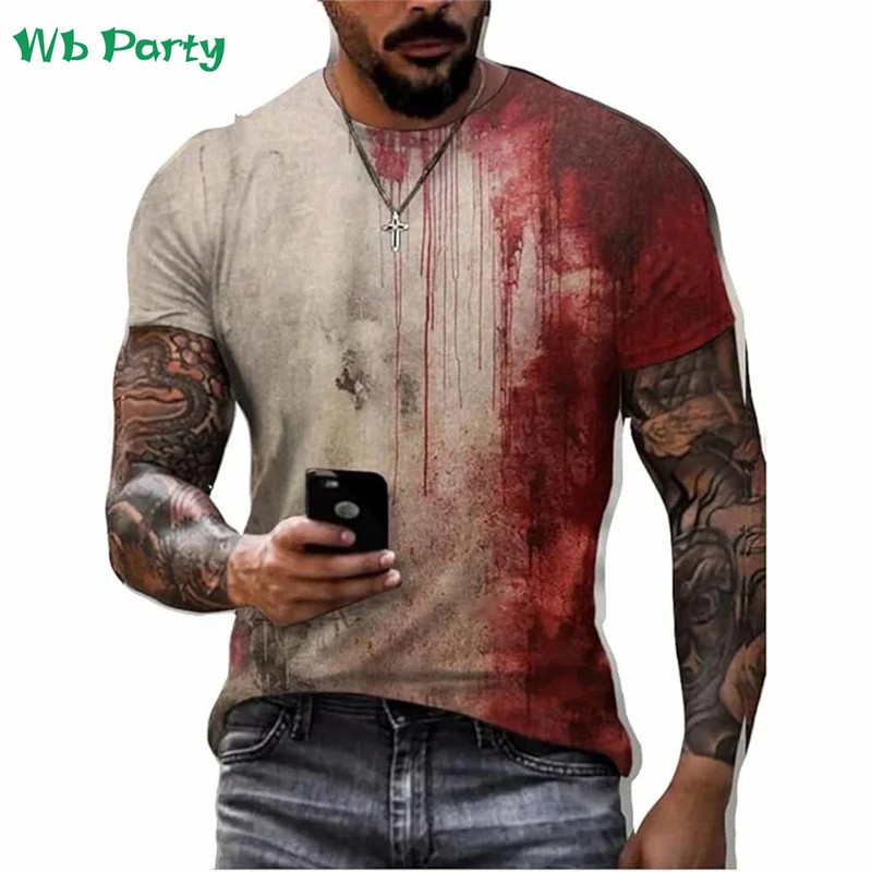 Men’s Bloody Print 3D Halloween Short Sleeve T-Shirt