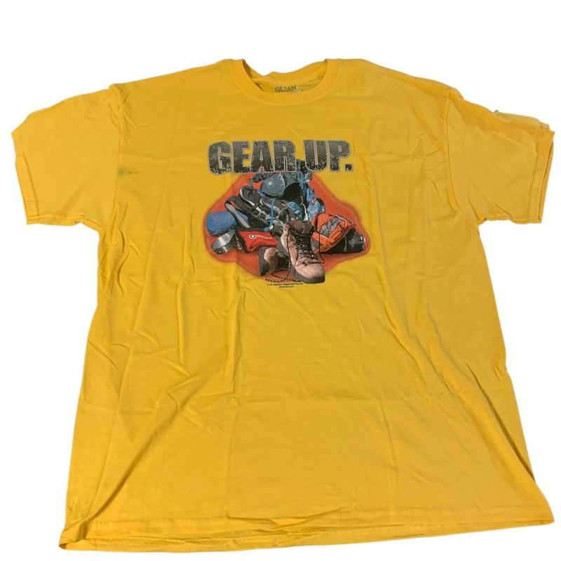 Gildan Gear Up. Hiking Camping Outdoors Yellow Graphic T-shirt Men’s Size XL