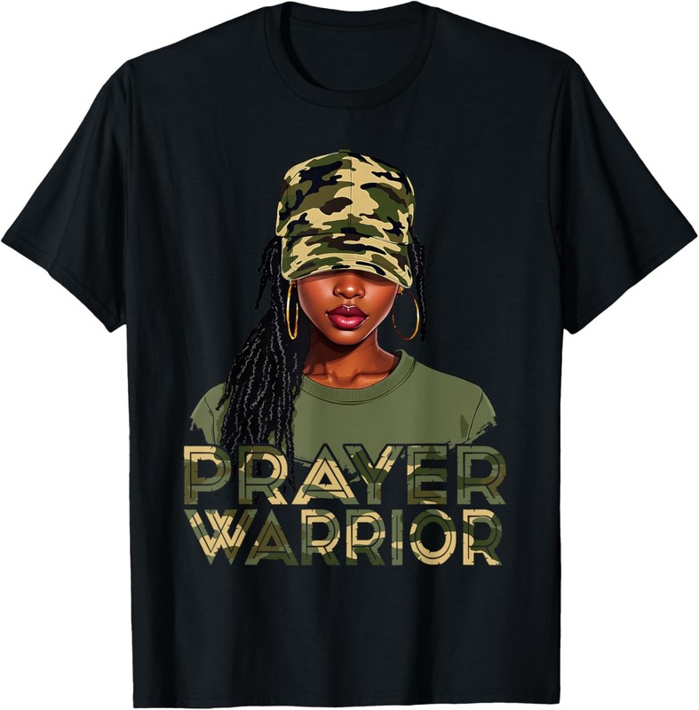 Camo Hat Prayer Warrior God Jesus Christian Black Girl Women T-Shirt
