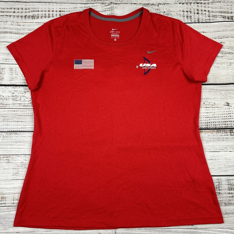 Nike Team USA Archery Shirt Women’s XL Red Flag Olympic Short Sleeve Dri Fit