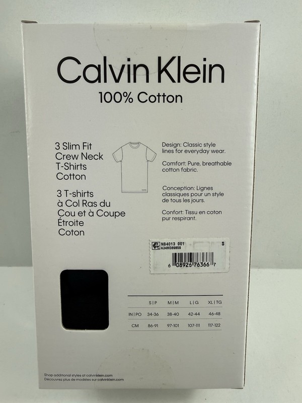 3 pack Calvin Klein Cotton Classics Slim Fit Crew Neck T-Shirts Black Small gallery