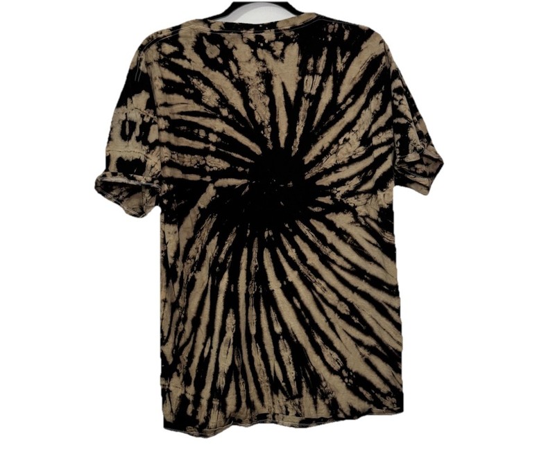 ACDC Band T-Shirt Mens Medium Black Tan Tie Dye Spiral Bleach Wash Graphic Tee gallery