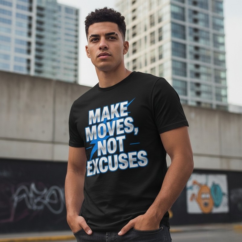 Motivational T-Shirt Men’s “Make Moves Not Excuses” Graphic Tee Casual Lifestyle