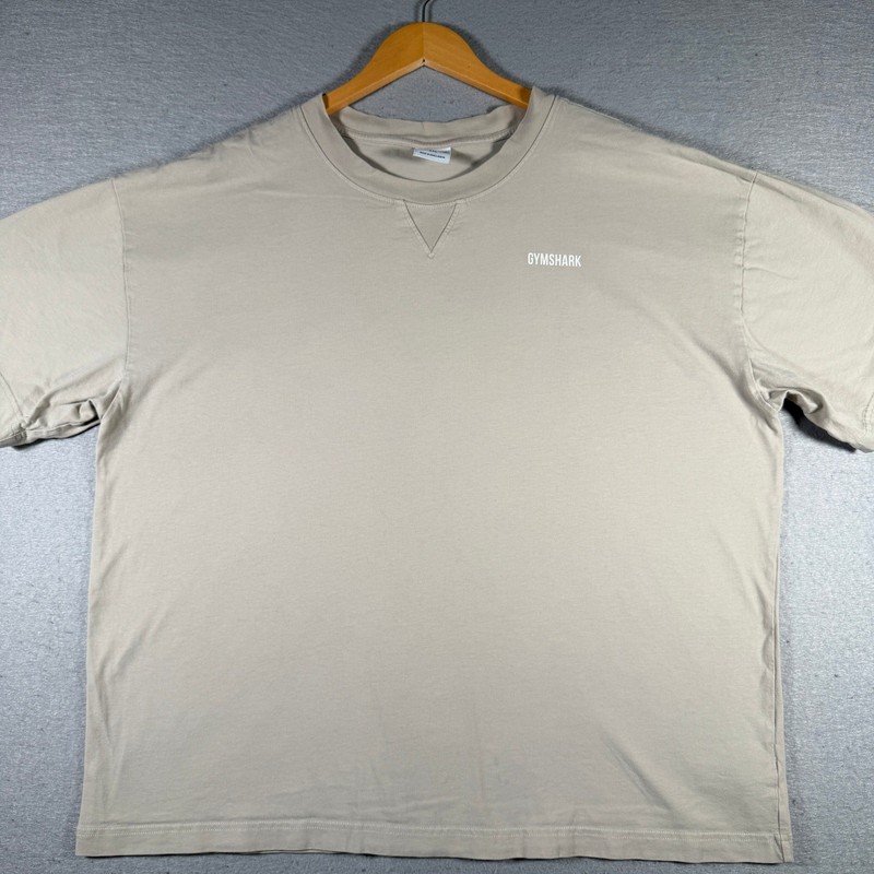 Gymshark Men XXL Oversized T-Shirt Beige Tan Cotton Crew Neck A3A4B-GBC0-XXL-BW1