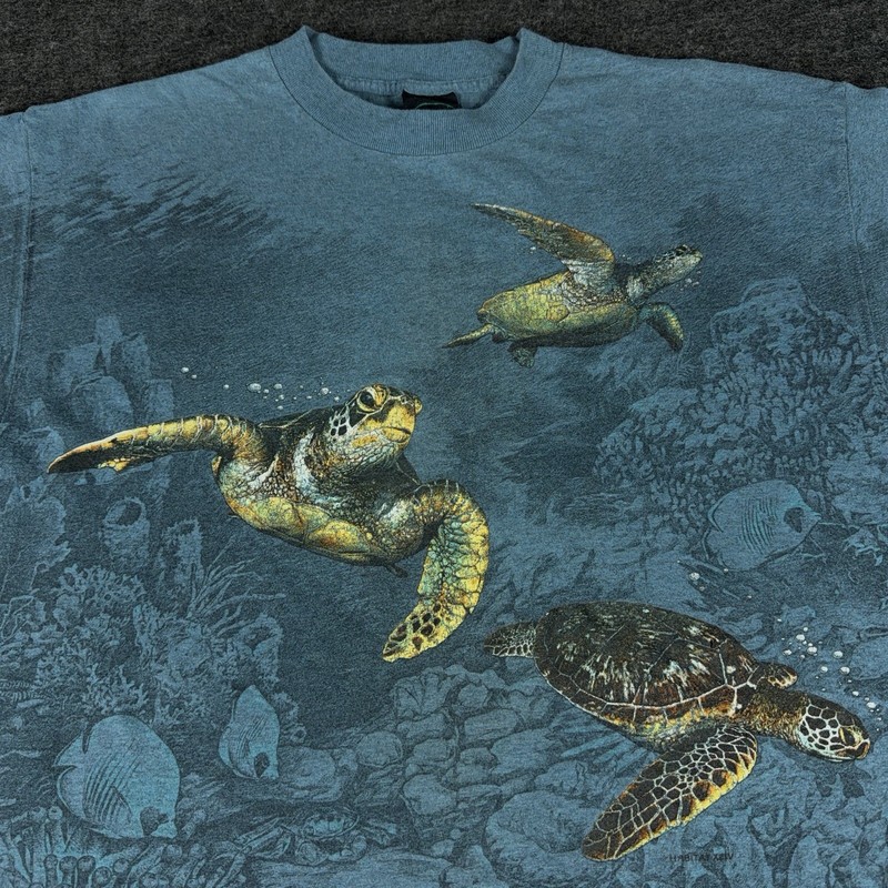 Vintage Nature Shirt Men’s XL Blue Sea Turtles All Over Print Graphic Tee 1994