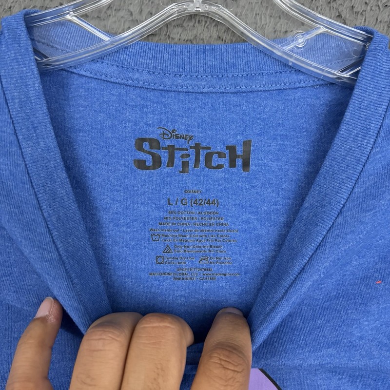 Disney Lilo & Stitch T-Shirt Mens Large Blue Cartoon Flag USA Cotton Blend Dad gallery