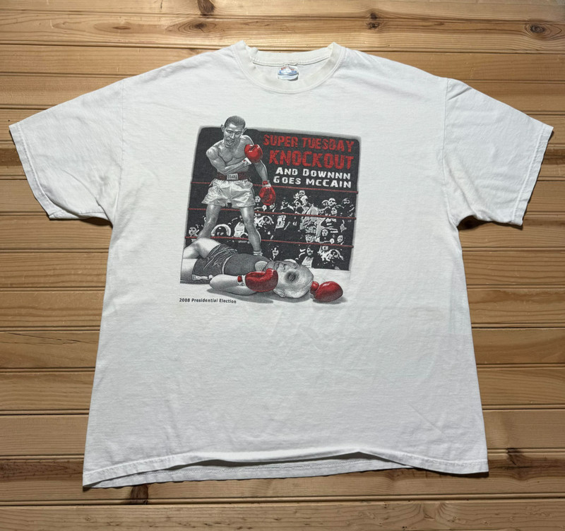 2008 Obama Super Tuesday Knockout McCain Boxing Political Campaign Shirt Size XL