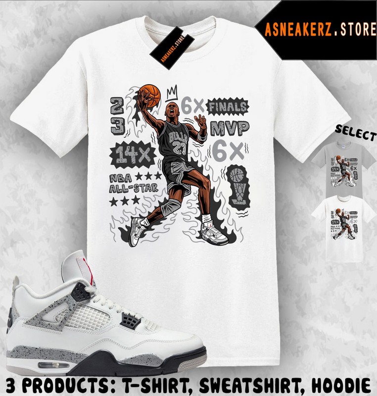 Tee Shirt Matching AJ 4 White Cement 2025 To Match Sneaker MJ Flair 23 T-Shirt