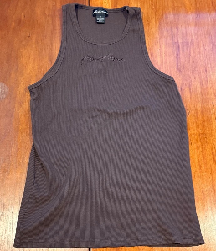Karl Kani Tank Top Shirt Mens XL Brown Ribbed Logo Hip Hop Streetwear Cotton