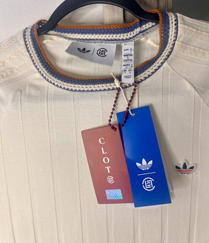 New Adidas Originals CLOT Shirt Mens S Cream Knit Collar Tee gallery