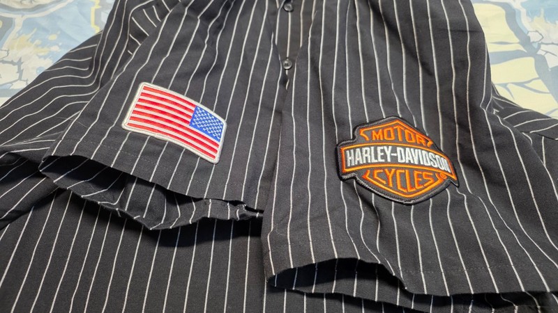 Harley Davidson Button Shirt Mens 3XL Staff Genuine Workwear Flag Harley Patches gallery