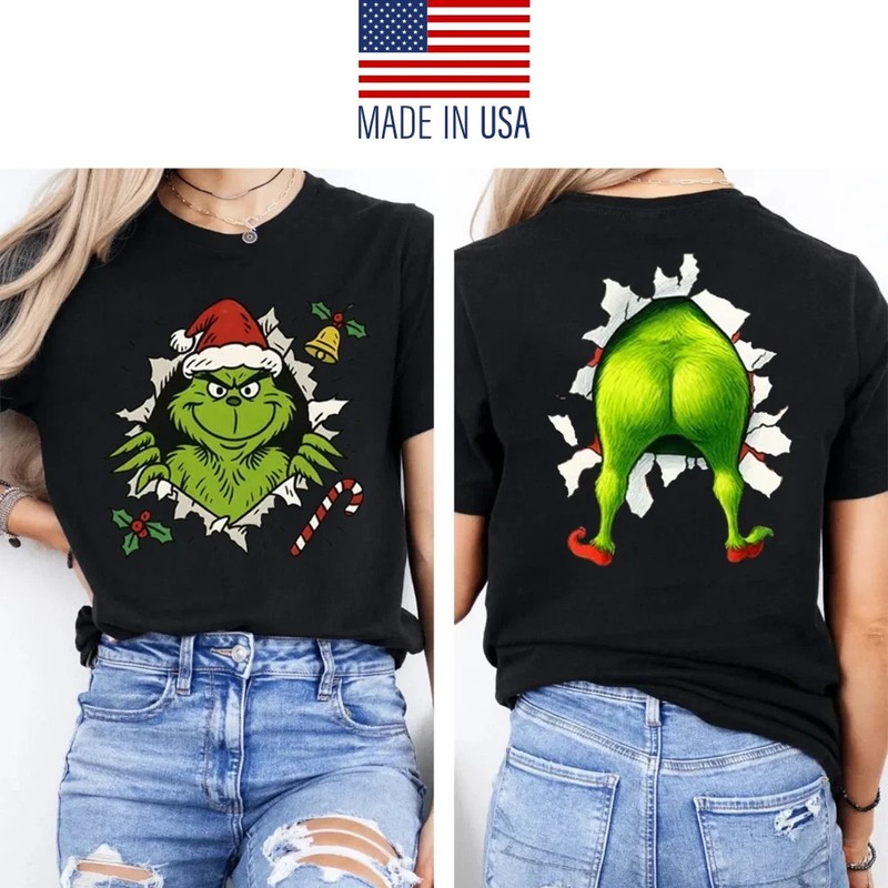 Funny Grinch Christmas Front-Back Shirt, Santa Grinch TShirt – Multicolor S-5XL
