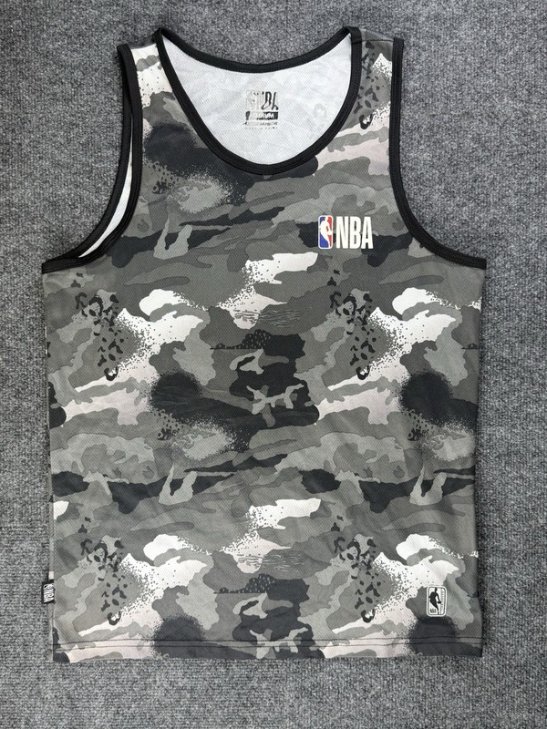 NBA Basketball Tank Top Mens M Gray Camo Sleeveless Jersey Athletic Mesh Logo