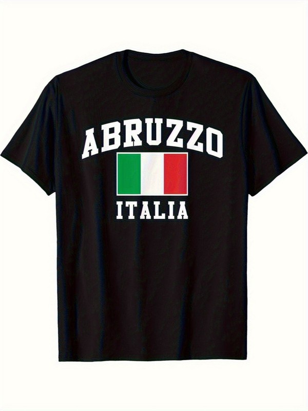 Mens Abruzzo Italy Region T Shirt Italian Flag Graphic Crew Neck Casual Tee