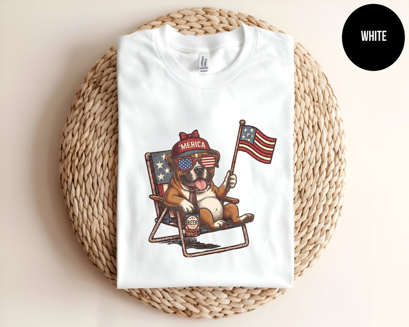 Summer USA Holiday Boxer Graphic Shirt – Vintage Red White Blue Glasses Dog Tee