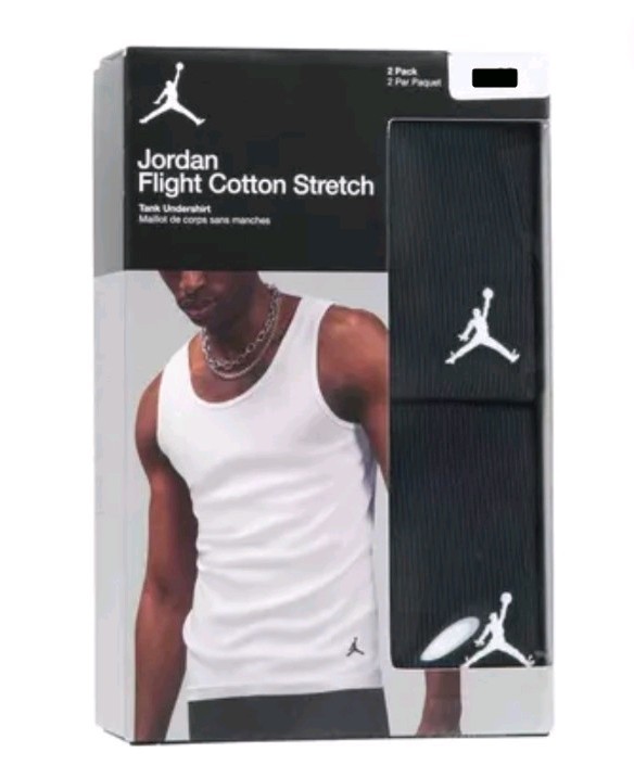 Jordan Flight Men’s 2-Pack Tank Undershirts Black L Cotton Stretch JM0626-023