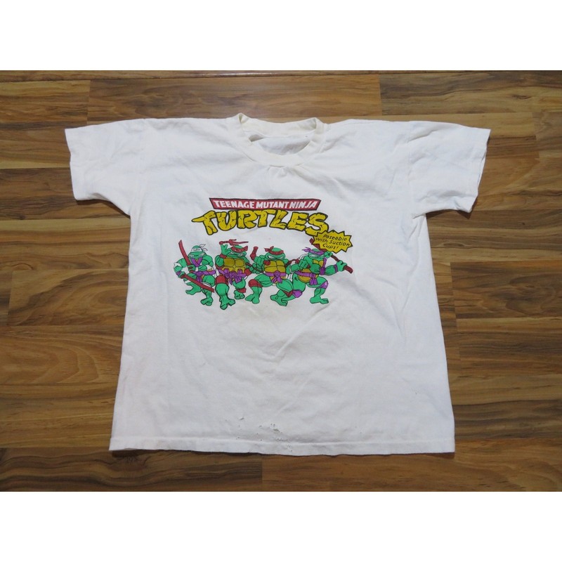 Teenage Mutant Ninja Turtles White T-shirt (Sz M Youth XL) 1980s