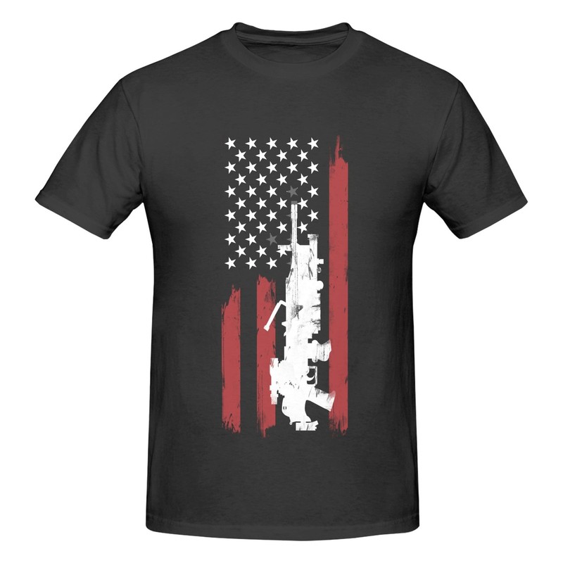 Men's 100% Cotton T-Shirt Teens Short Sleeve Crew Neck American Flag Gun gallery
