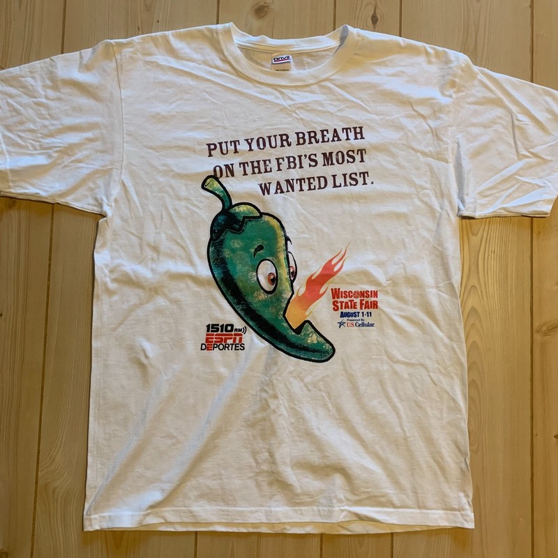 Vintage Wisconsin State Fair FBI Most Wanted ESPN Jalapeno T-Shirt Size L Large