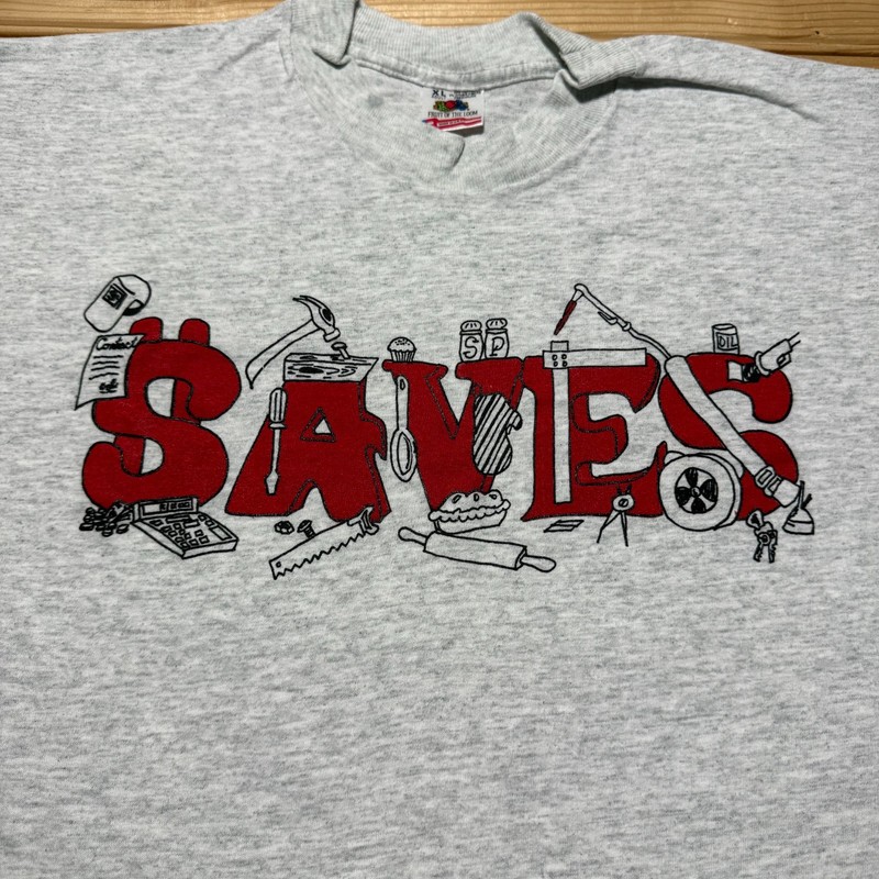 Vintage 90s Saves Money Tools DIY Handyman Construction Graphic T-Shirt USA - XL gallery