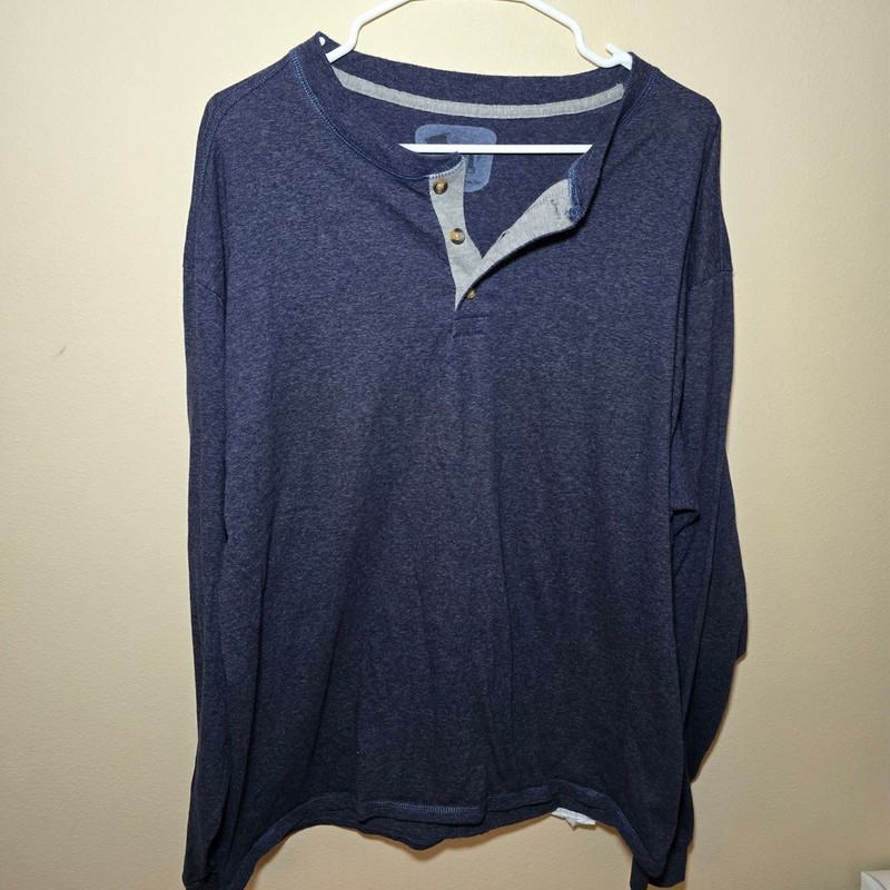 Hanes Men’s Long Sleeve Beefy Henley Shirt – Heather Navy- size XL