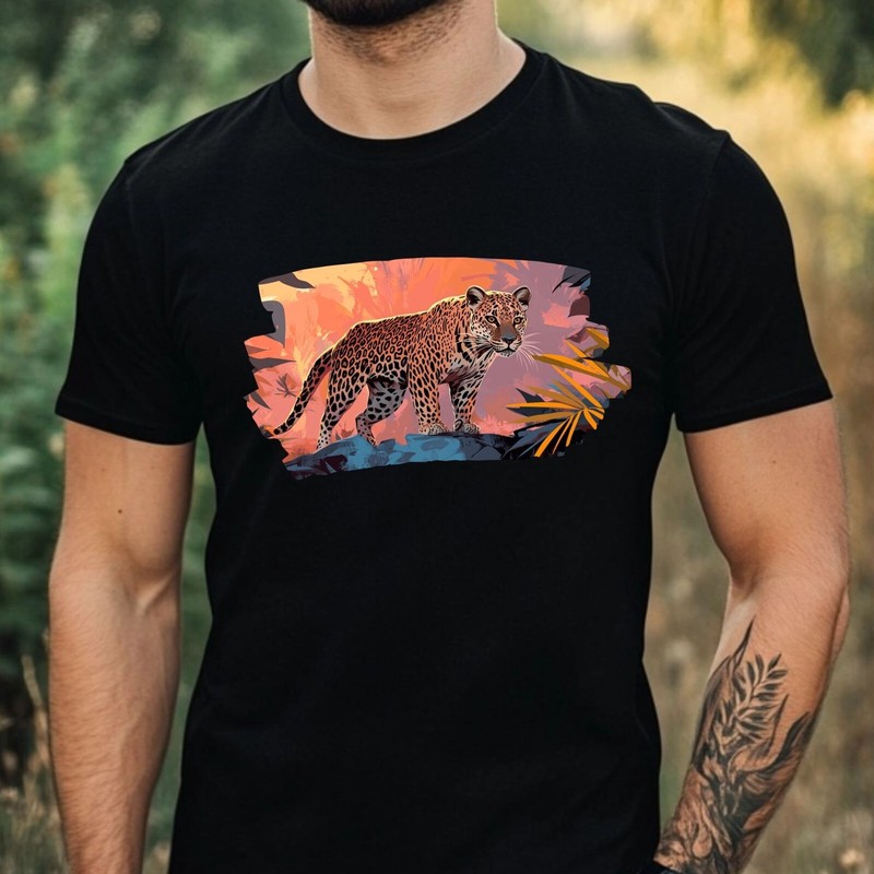 Mens Leopard Print Cotton T-Shirt Size XS to 5XL