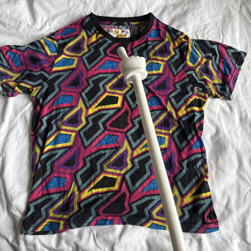 Oh Snap Drill Clothing Co Allover Print Tee Large Retro 90s Geometric Neon