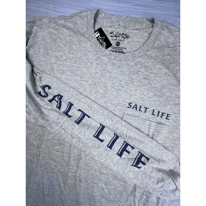 Salt Life Mens Long Sleeve Pocket T-Shirt Gray Salty State of Mind Large NWT