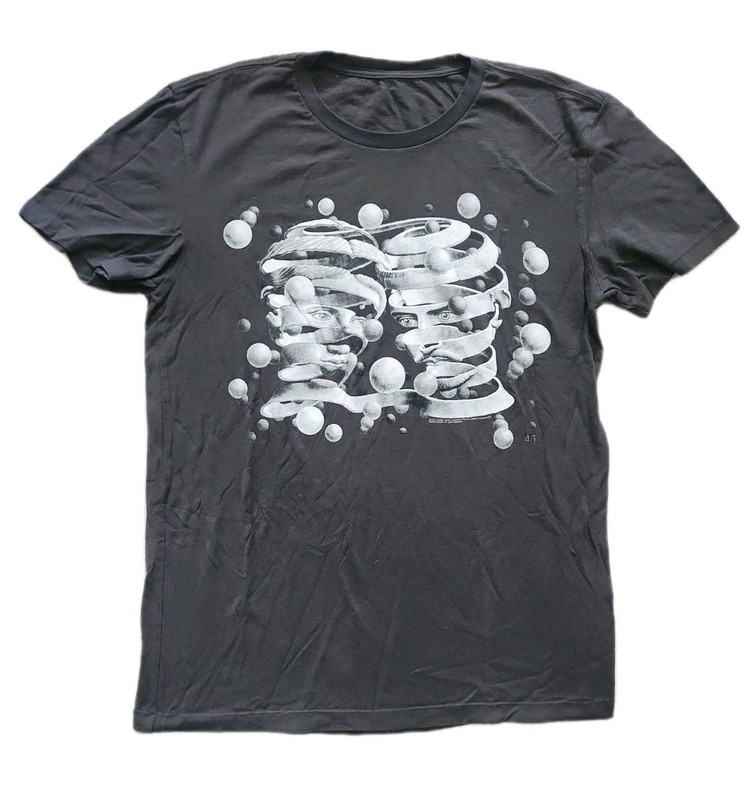 MC Escher Bone Of Union Mens Small Retro Style Distressed Faded Black T-shirt