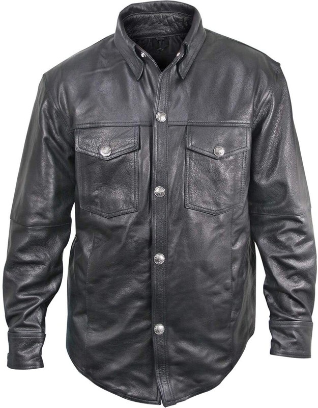 Mens Leather shirt Genuine Lambskin Motorcycle Button Slim Black Jacket Shirt