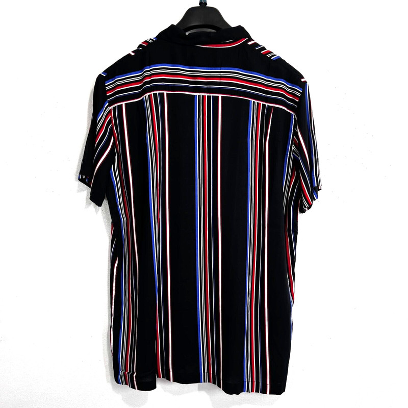 Shaquille O'Neal Shirts XLT Black Multi Stripe Button Down Short Sleeve Casual gallery