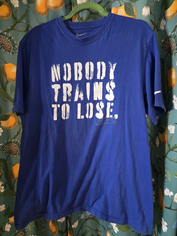 Nike Nobody Trains to Lose Just Do It Blue T-Shirt Men’s Size XL Short Sleeve