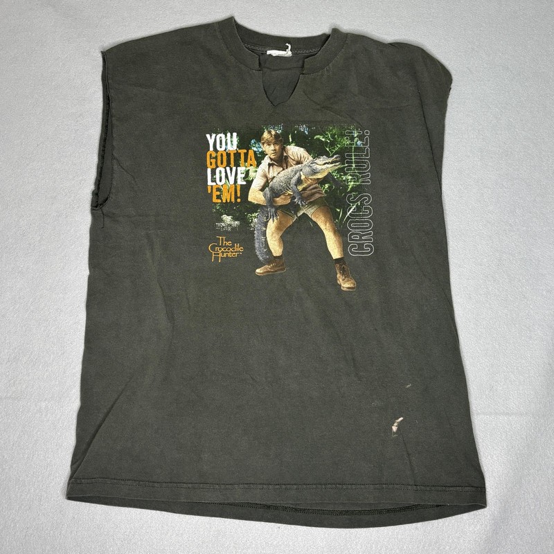 Vintage The Crocodile Hunter Shirt Mens Large Green Cutoff Steve Irwin