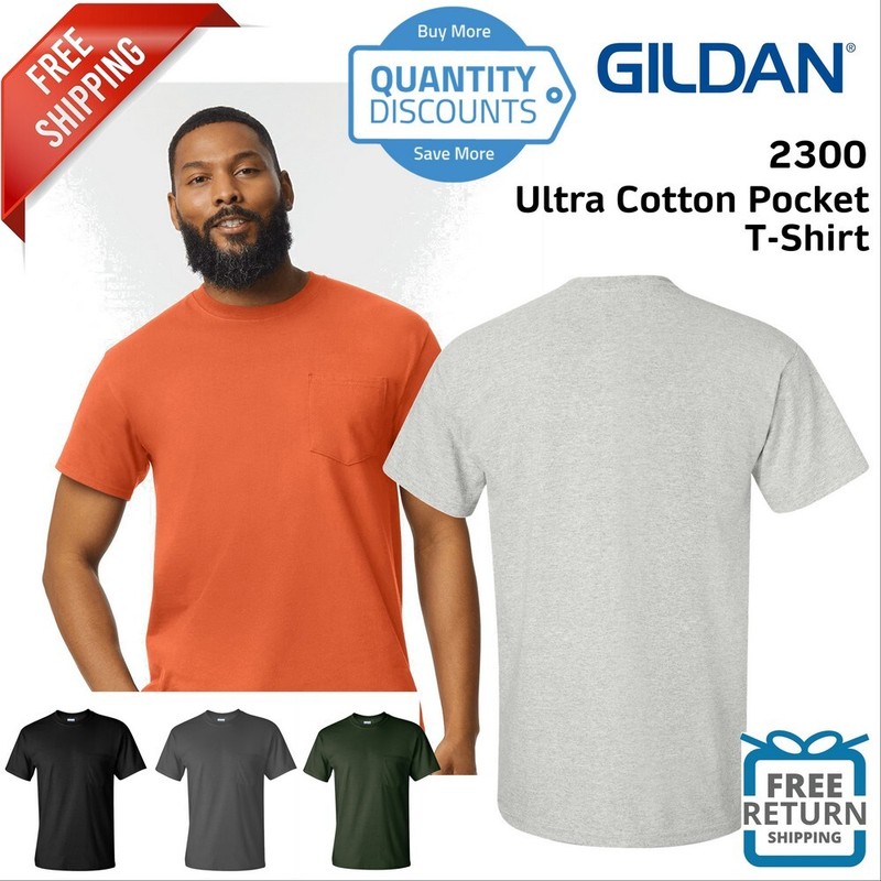 Gildan Mens Short Sleeve Blank Ultra Cotton T Shirt With A Pocket 2300 Up To 5XL