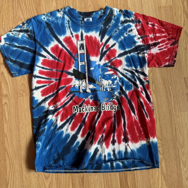 Mackinac Bridge Patriotic Tie Dye Tee Shirt Size Large