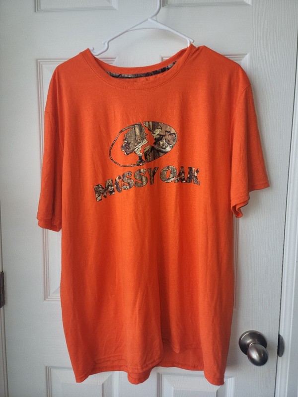 Mossy Oak Mens Orange Camo Tree Logo Casual Hunting Outdoor SZL