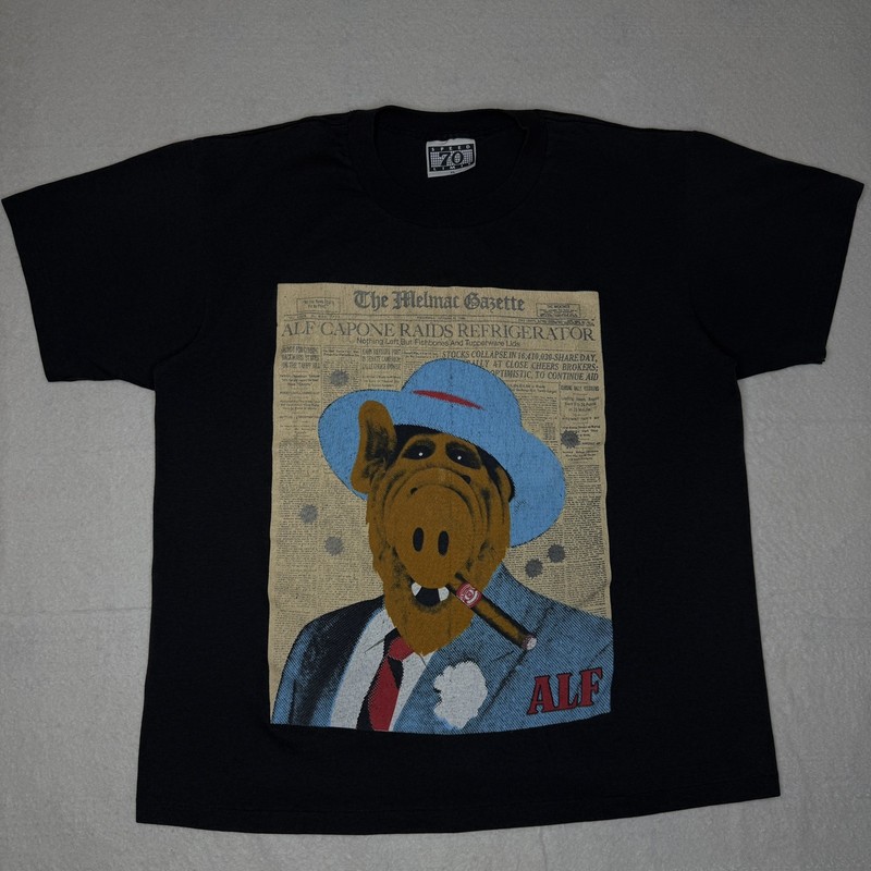 VTG 80s Alf Capone Single Stitch Black T-Shirt Size XL Stanley Desantis