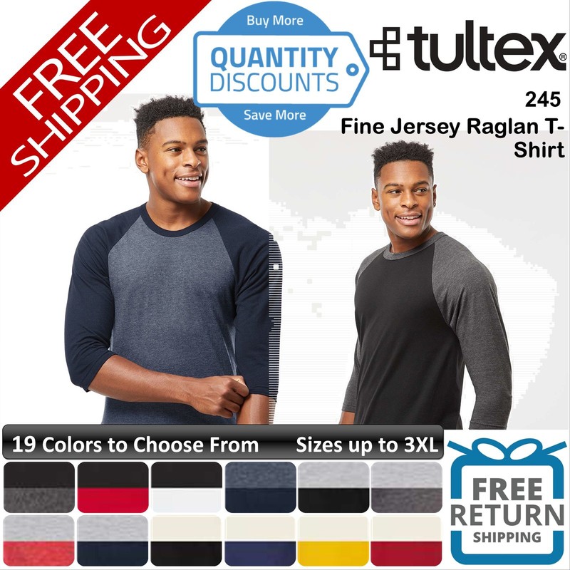 🔥 Tultex Men Fine Jersey Raglan Three-quarter sleeves T-shirt Up To 3XL 245