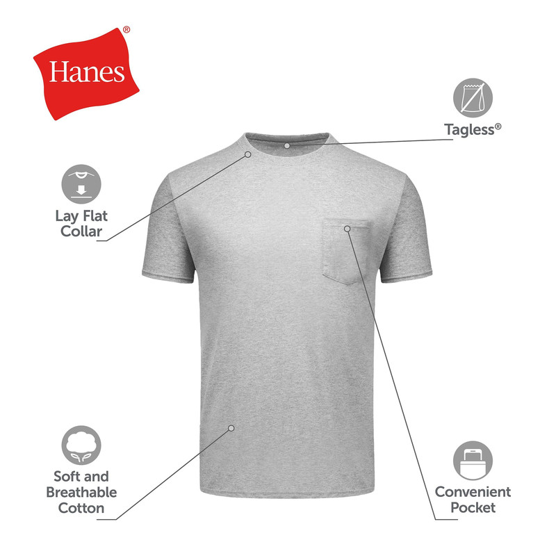 Hanes Men's Cotton Medium, Grey Heather, Black, White, Navy, Blue Heather gallery
